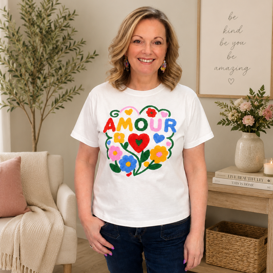 Amour Floral Graphic T-Shirt White