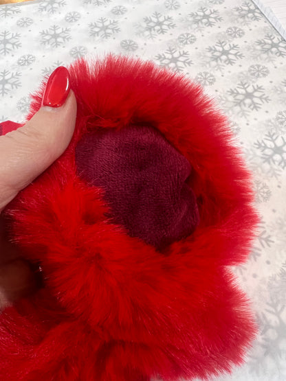 Red Suedette Gloves Faux Fur Trim