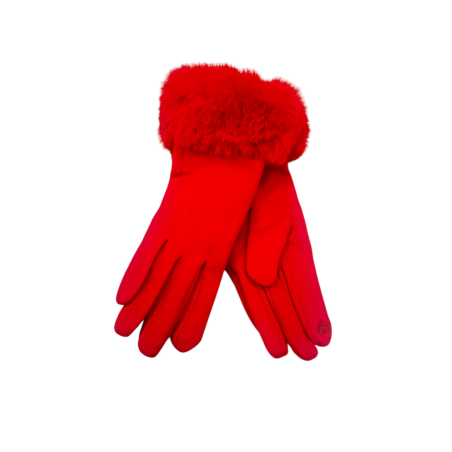 Red Suedette Gloves Faux Fur Trim