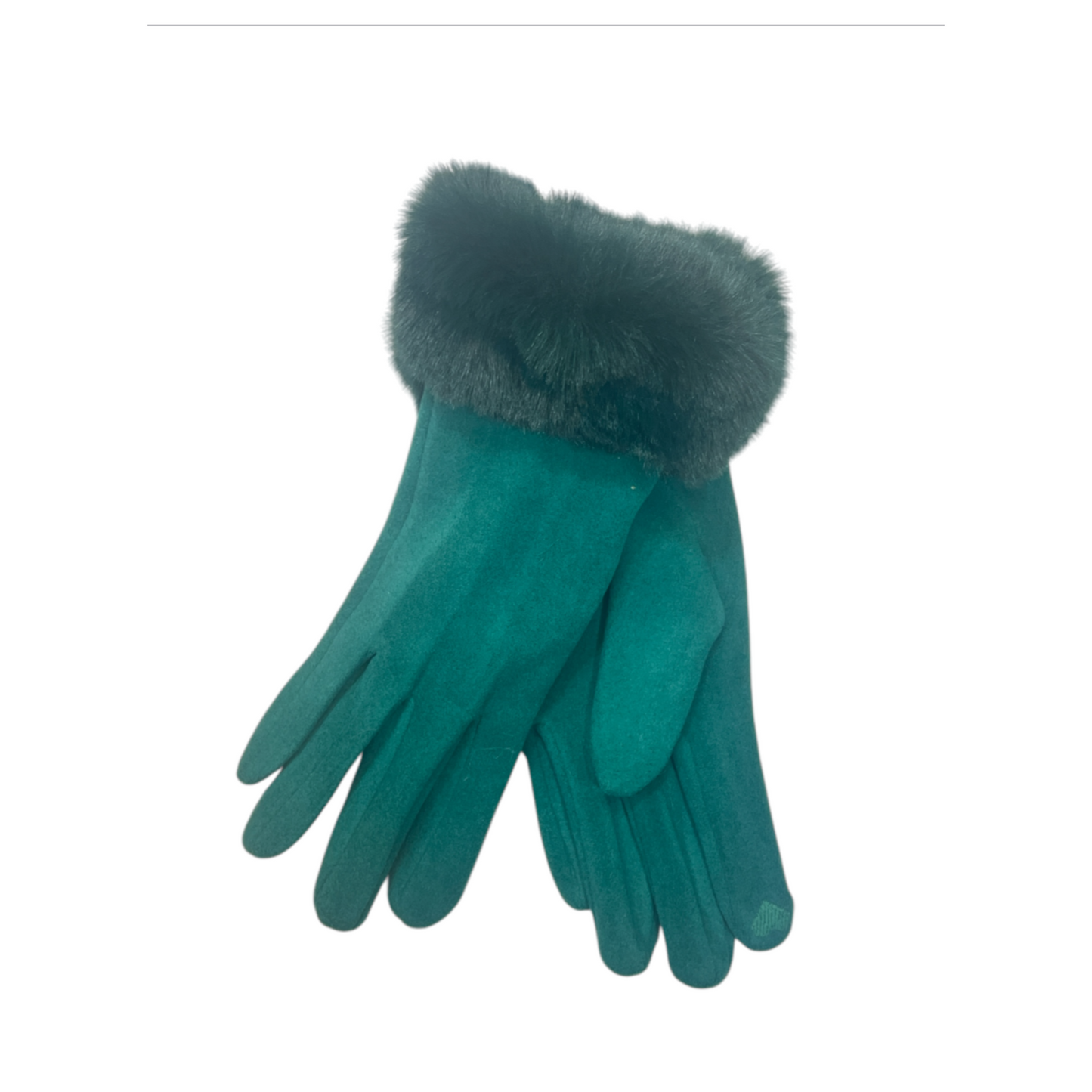 Emerald Green Suedette Gloves Faux Fur Trim