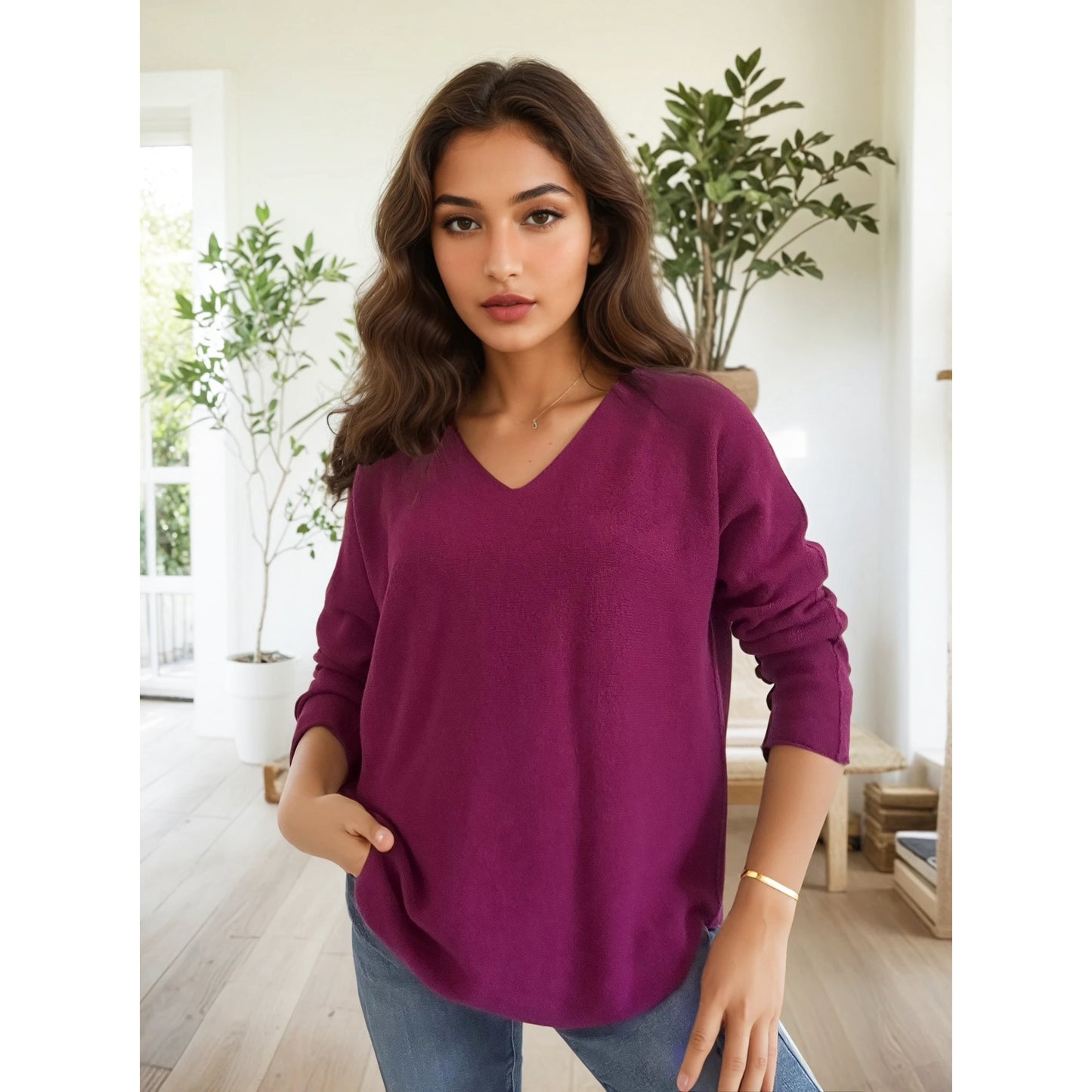 Rita V Neck Jumper Magenta