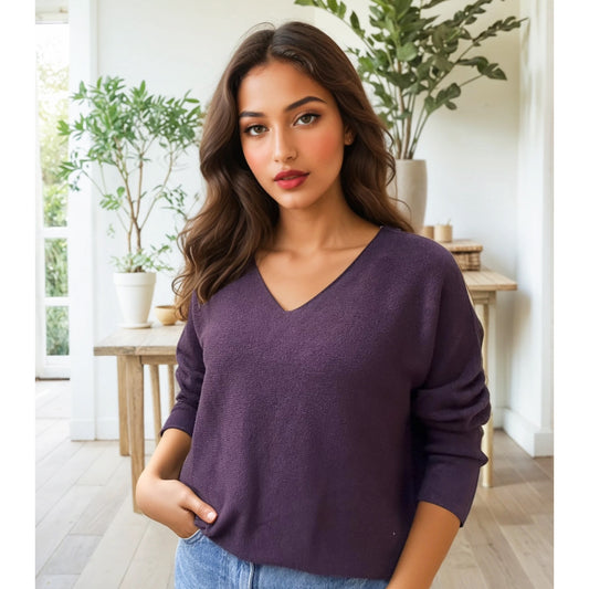 Rita V Neck Jumper Mulberry