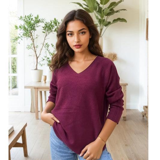 Rita V Neck Jumper Wine