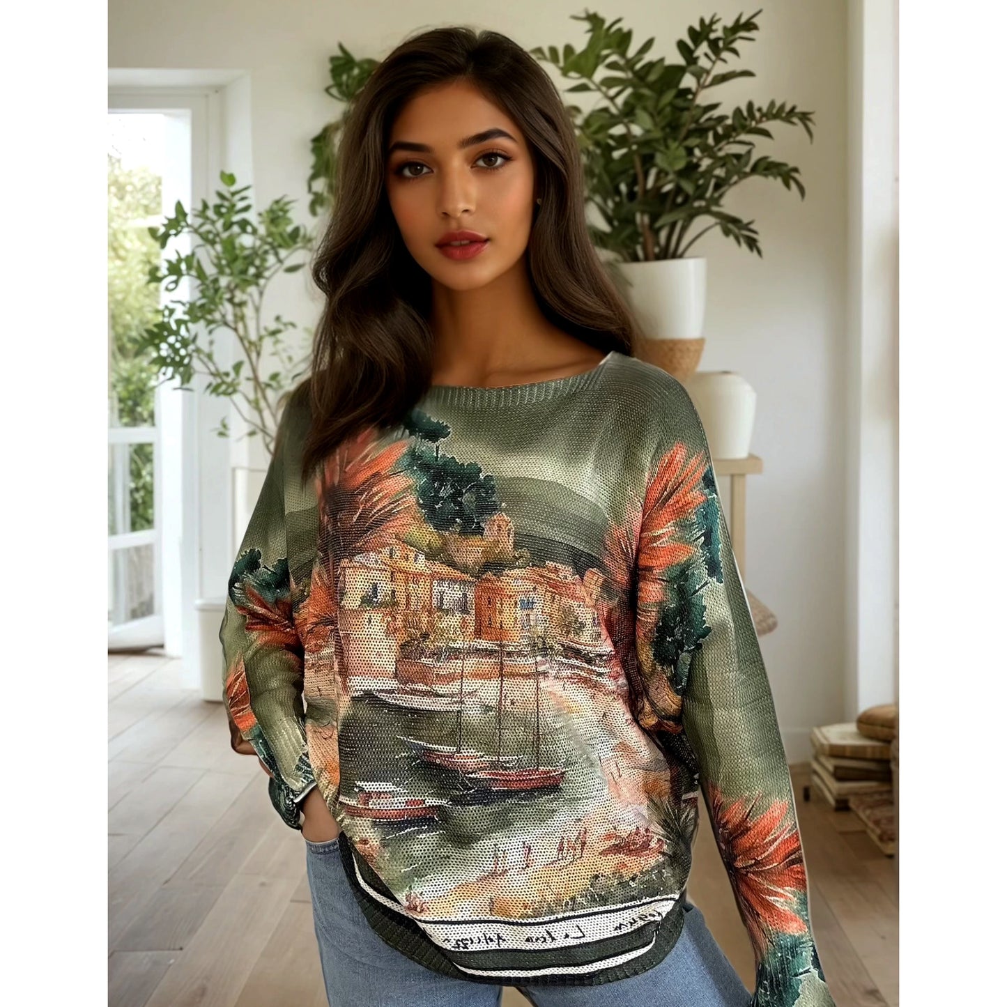 Esme Fine Knit Top Amalfi Design Green