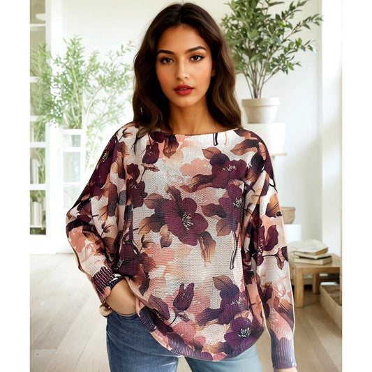 Georgia Fine Knit Jumper Purple Floral