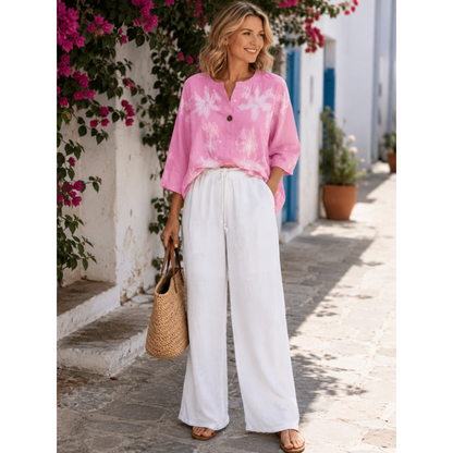 White Cheesecloth Cotton Wide Leg Trousers
