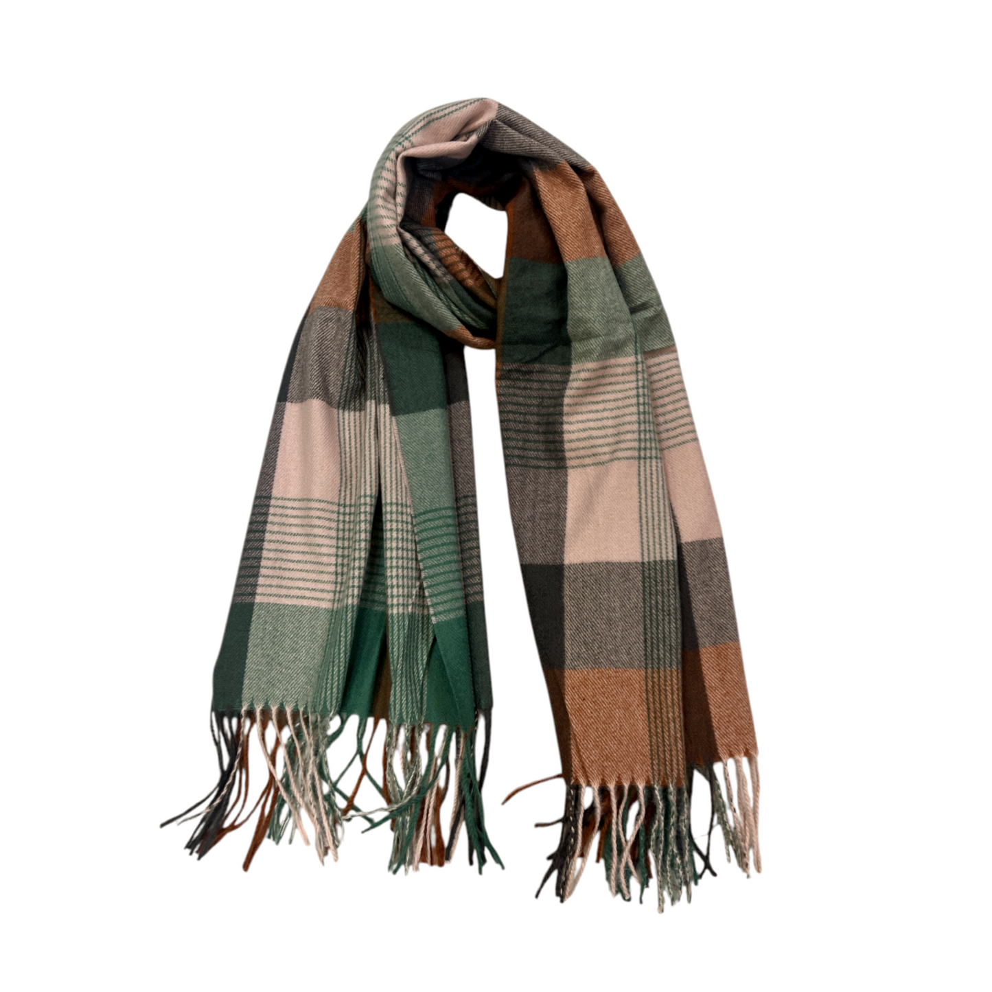 Checked Scarf With Fringing Khaki