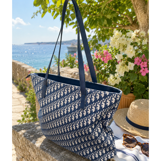 Navy Monogram Canvas Tote Bag – Large Everyday Shopper