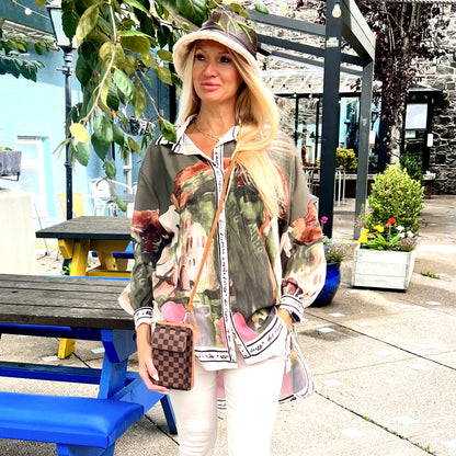 Almalfi Printed Oversized Shirt Green