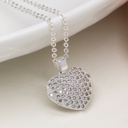 POM Silver Crystal Heart Pendant Necklace