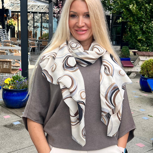 Cream Beige Grey Swirl Scarf