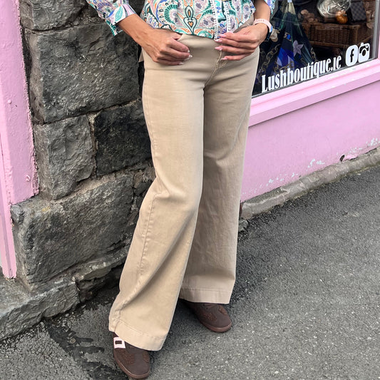 Zelia Beige Wide Leg Stretch Jeans