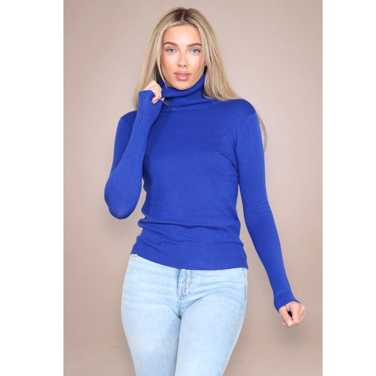 Cobalt Blue Polo Neck Fine KnitJumper