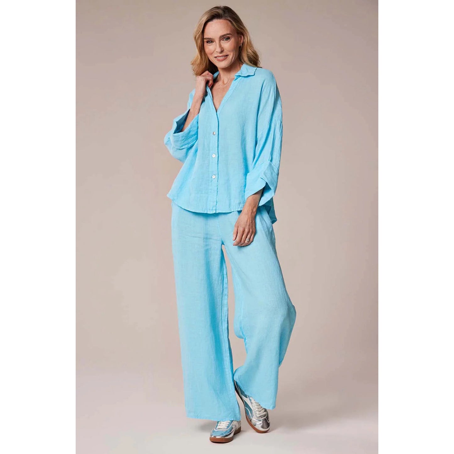 DECK Turquoise Linen Elasticated Trousers (One Size)