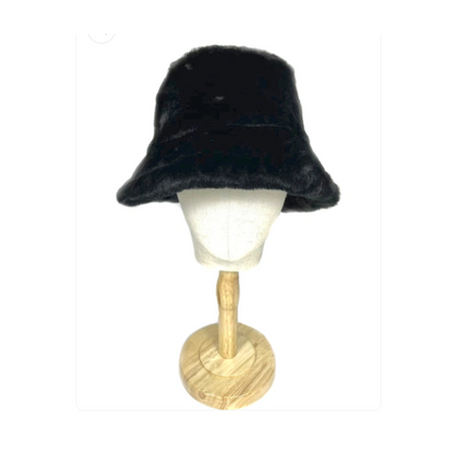 Black Faux Fur Bucket Hat