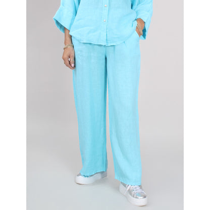 DECK Turquoise Linen Elasticated Trousers (One Size)