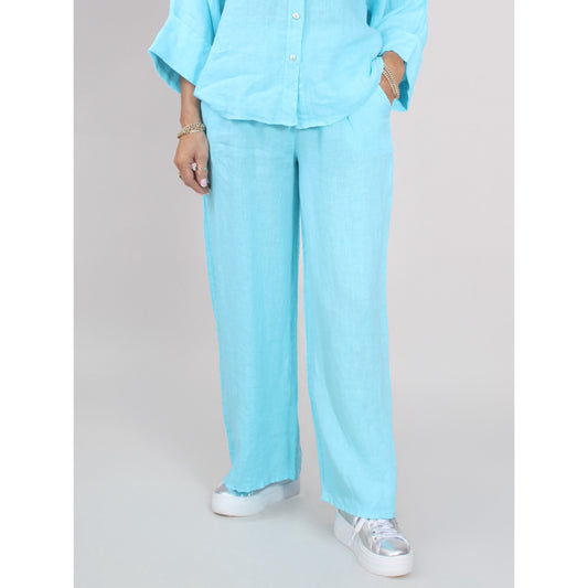 DECK Turquoise Linen Elasticated Trousers (One Size)