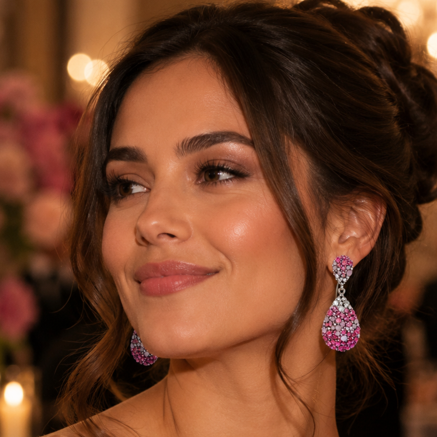 Fuschia & Pink Opal Crystal Teardrop Statement Drop Earrings