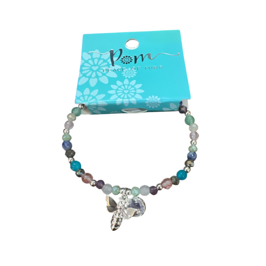 POM Elasticated Beaded Bracelet With Dragonfly Charm