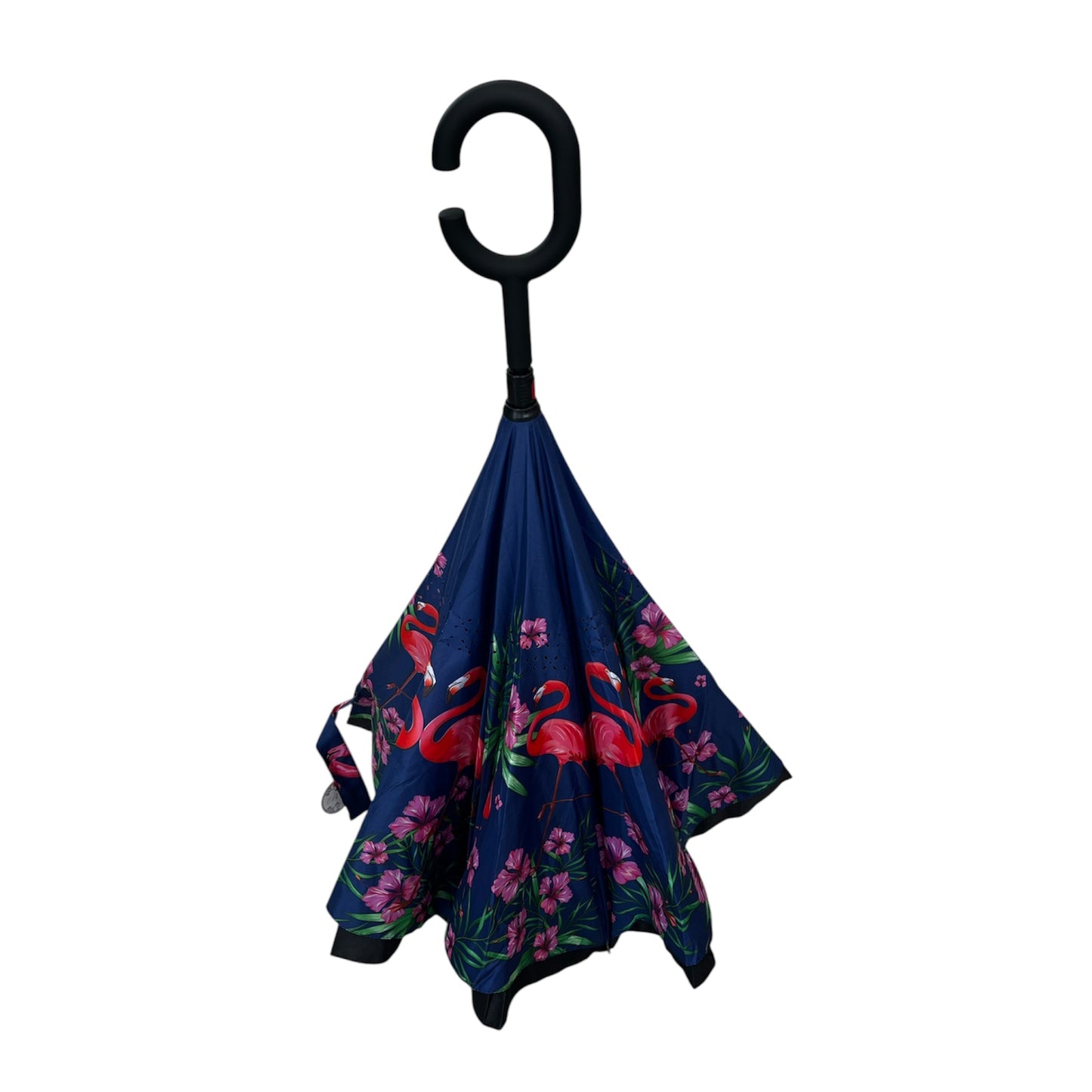 Tropical Flamingo Upside Down Umbrella Blue