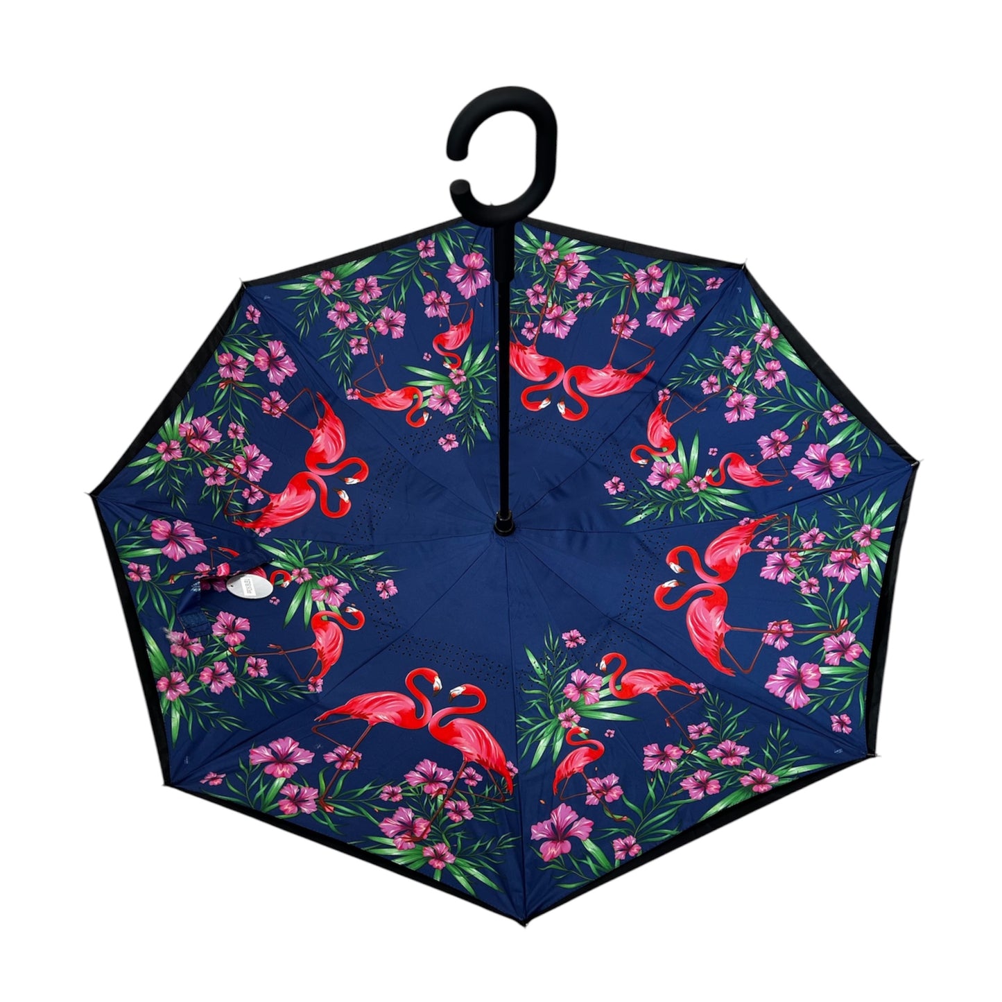 Tropical Flamingo Upside Down Umbrella Blue
