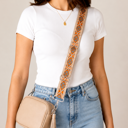 Orange & Beige Clover Design Adjustable Bag Strap