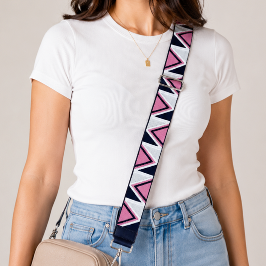 Navy Silver & Pink Adjustable Bagstrap