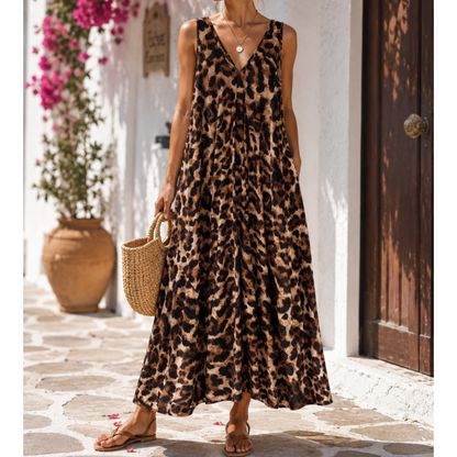 Leopard Print Sleeveless Maxi Dress