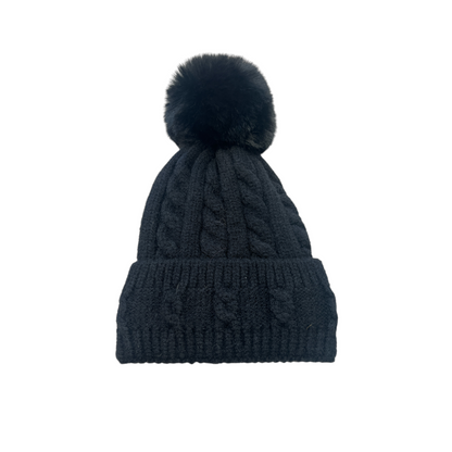 Black Fleece Lined Bobble Hat