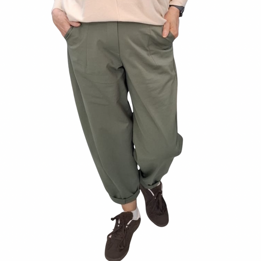 DECK Green Barrel Leg Elasticated Trousers