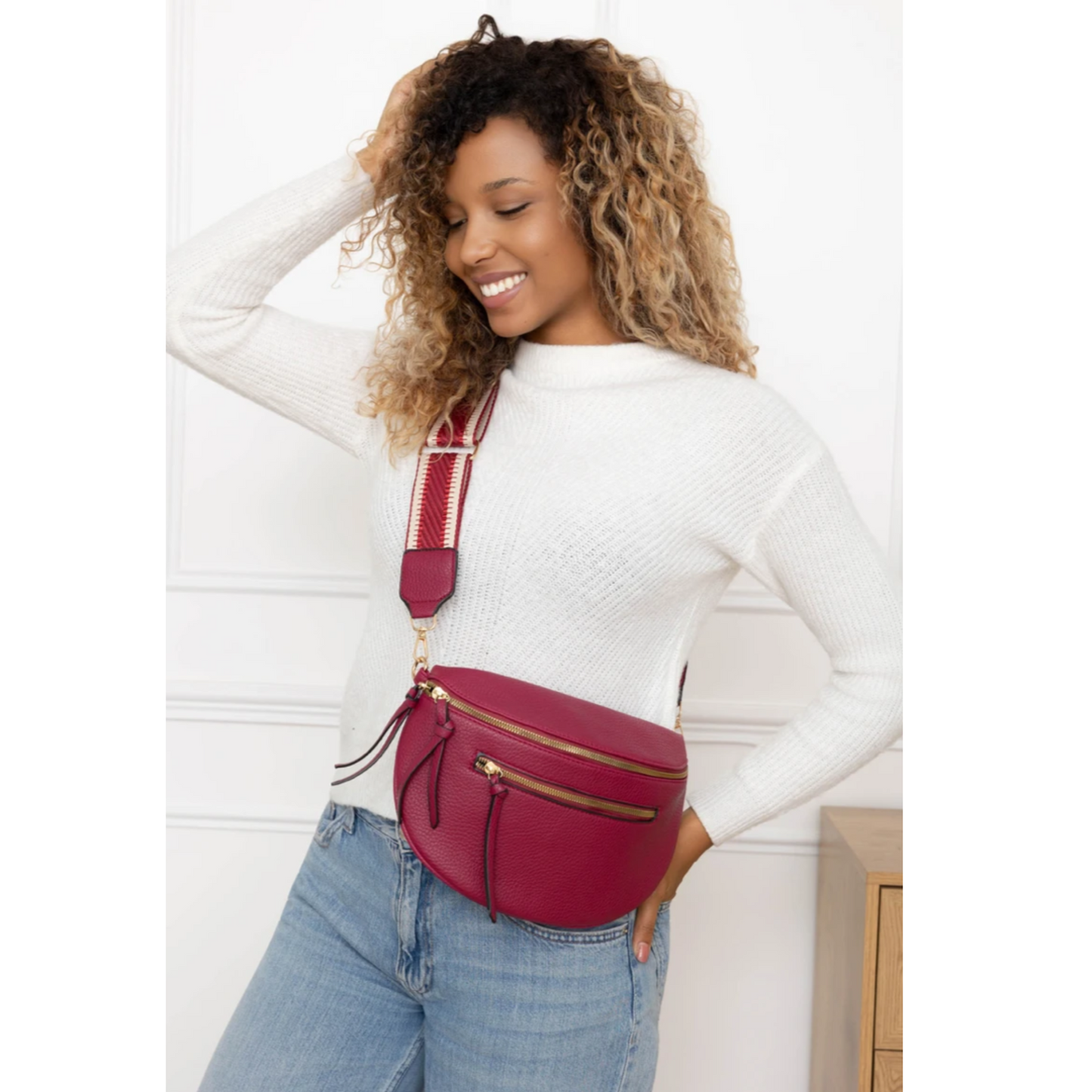 Burgundy Crossbody Bag Canvas Strap