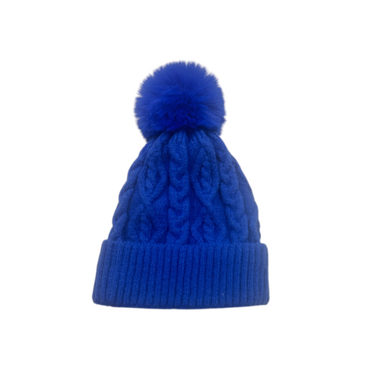 Cobalt Blue Fleece Lined Bobble Hat