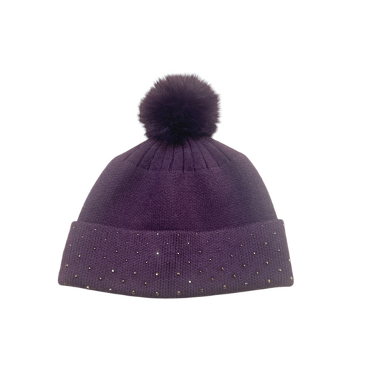 POM Purple Bobble Hat Crystal Detail