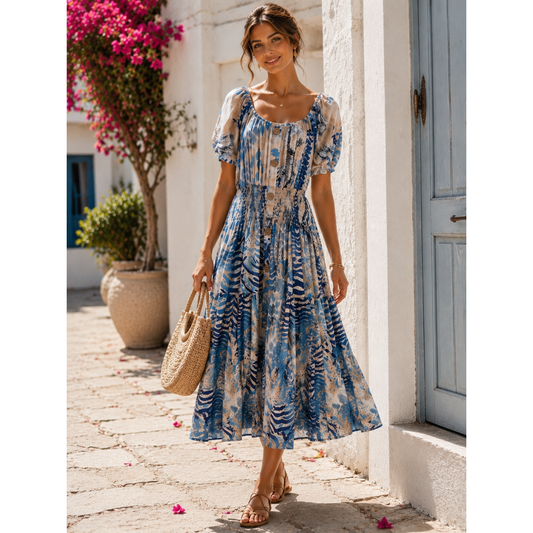 Turquoise & Beige One Size Midi Dress