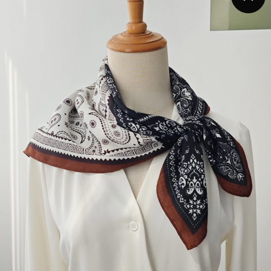 Square Neck Scarf Navy Cream Tan