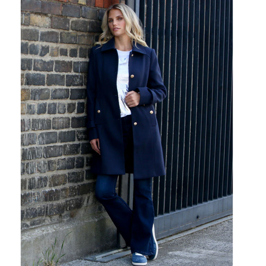 Kyrie Coat Navy Blue Gold Buttons
