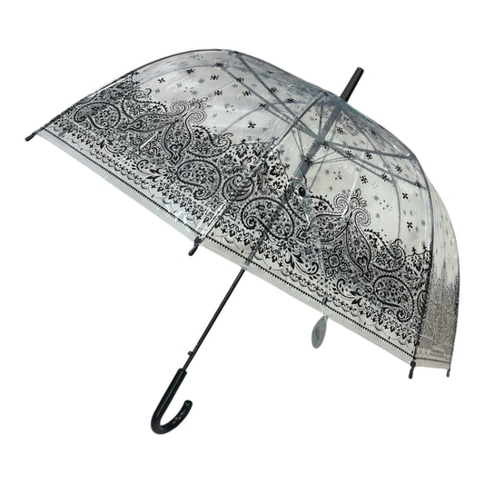 Clear Dome Umbrella Black Paisley Design