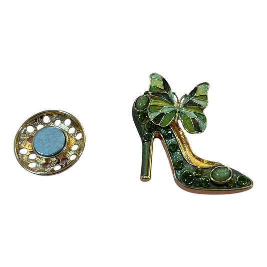 Magnetic Brooch Shoe Butterfly Green/Gold