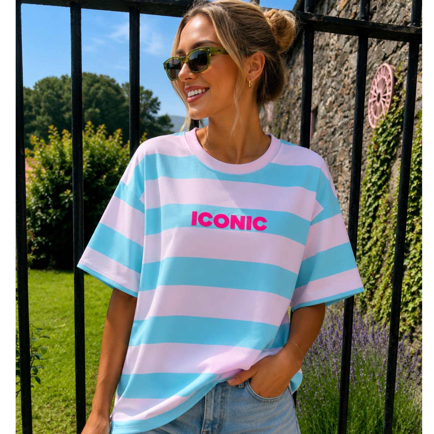 Pastel Iconic Stripe Tee – Pink & Turquoise Top