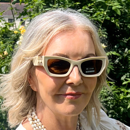 Beige Sunglasses Gold Arm Detail