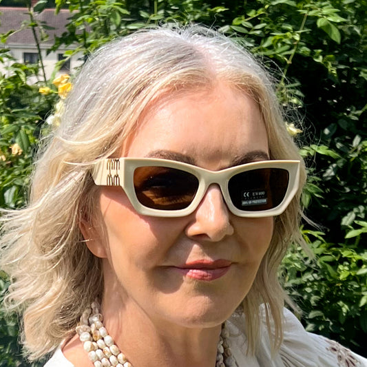 Beige Sunglasses Gold Arm Detail