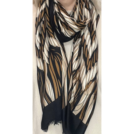 Brown Black Cream Patterened Scarf