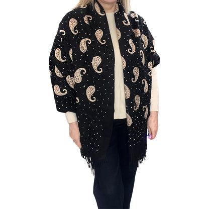 Black Pashmina Embroidered Design & Crystals