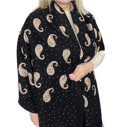 Black Pashmina Embroidered Design & Crystals