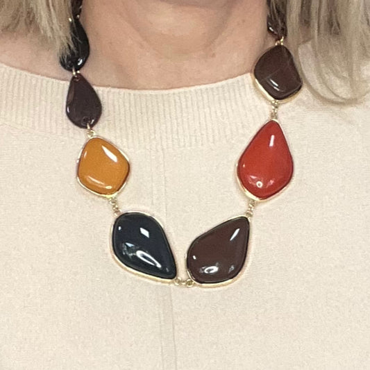 Statement Necklace Brown Rust Gold