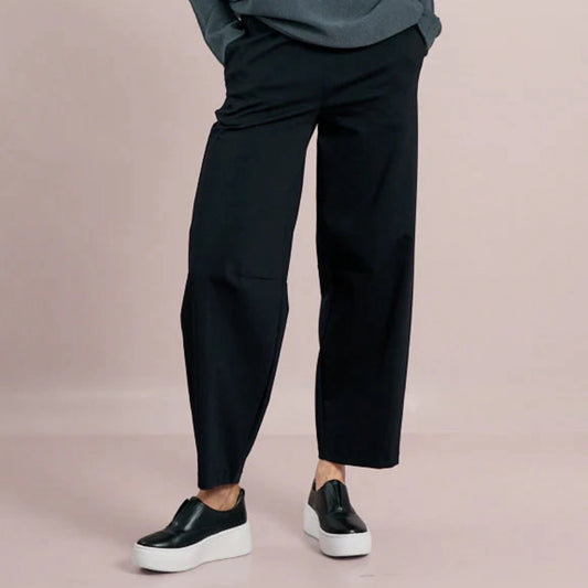 DECK Black Elasticated Trousers Barrel Leg