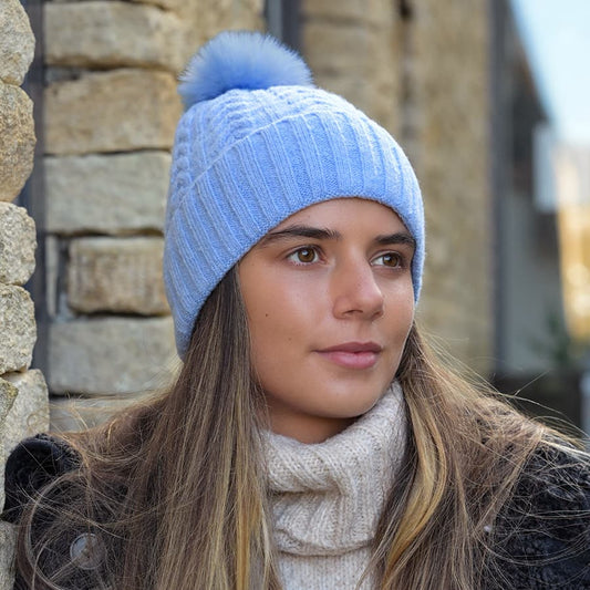 POM Ice Blue Recyclable Bobble Knitted Hat