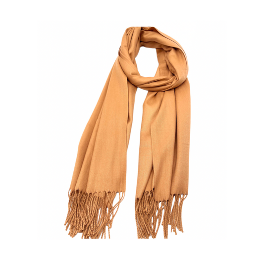 Plain Fringed Pashmina Camel