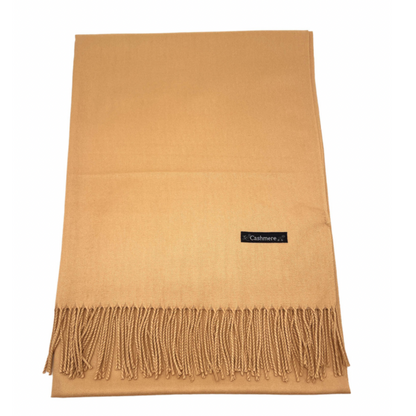 Plain Fringed Pashmina Camel