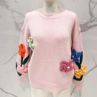 Roma Knitted Jumper 3D Flowers Cream (PREORDER)